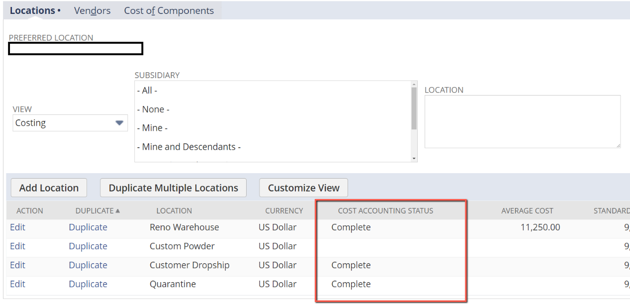 NetSuite Standard Cost Calculation Processing Troubleshooting